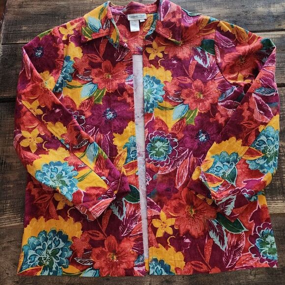 Coldwater Creek Women's Size M Bright Floral Open Front Blazer Jacket - Picture 2 of 8